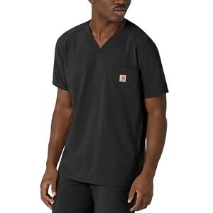Carhartt men's V-neck scrub top, Force Cross-Flex, Black, Chest Pocket Size M